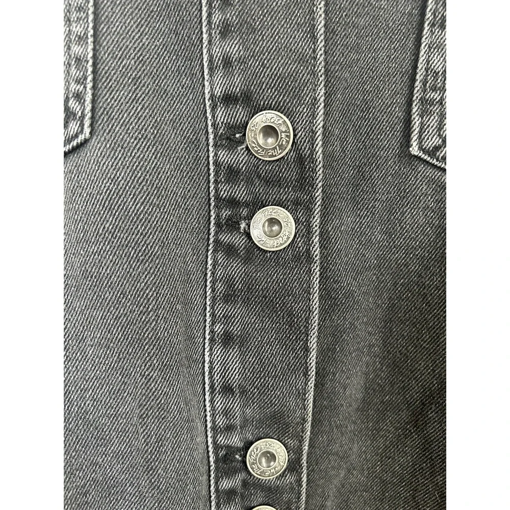 Free People Moonchild Distressed Destroy‎ Hem Denim Boho Black Shirt Jacket Sz M